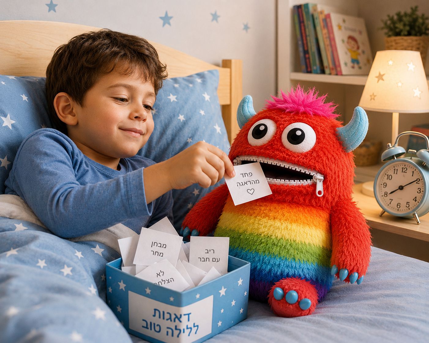 קשת המפלצת זוללת הדאגות -  בובה וערכה טיפולית שמסייעת לילדים להתמודד עם דאגות, פחדים חרדות וקשיים רגשיים (Copy)