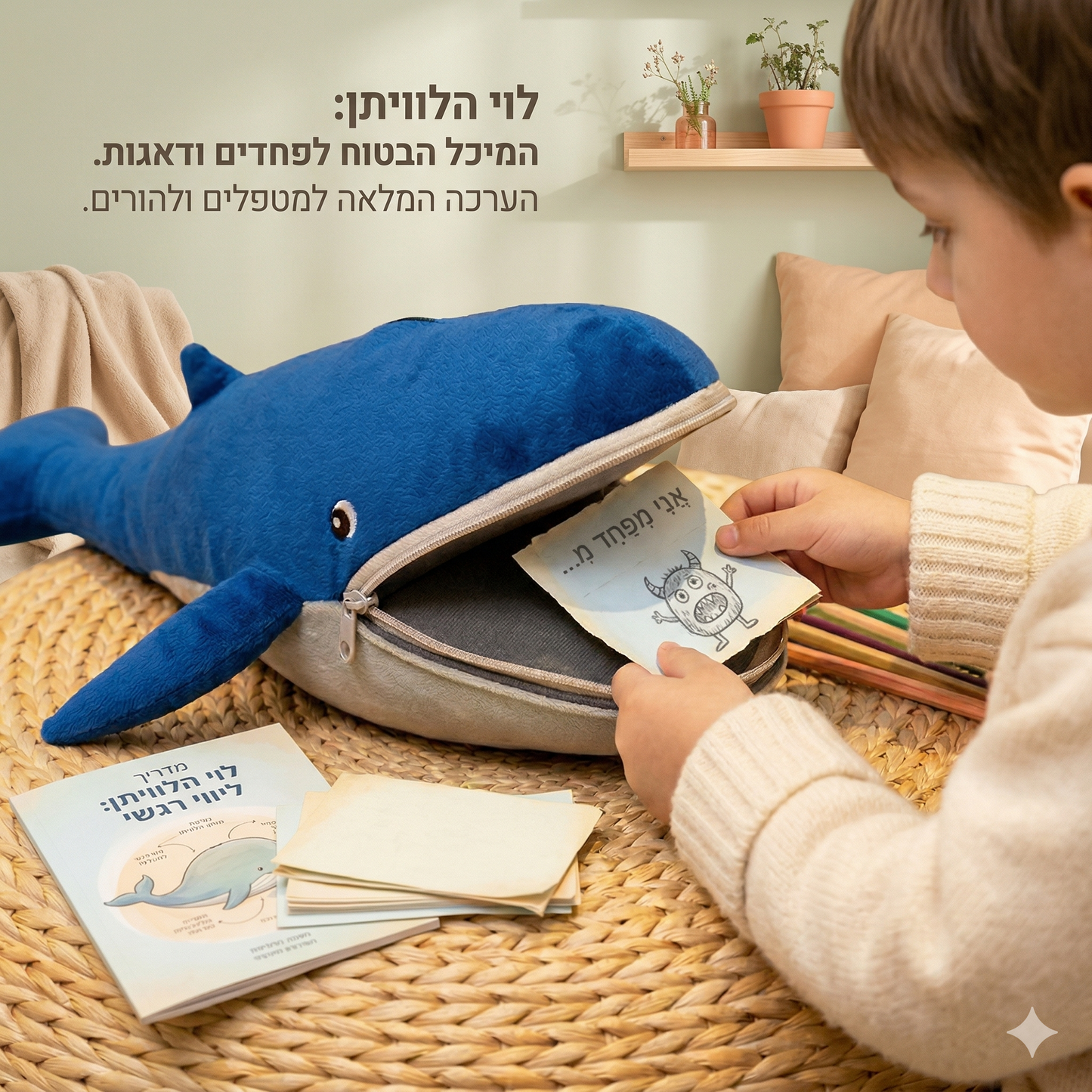 לוי הלוויתן שומר הדאגות -  בובה וערכה טיפולית שמסייעת לילדים להתמודד עם דאגות, פחדים חרדות וקשיים רגשיים